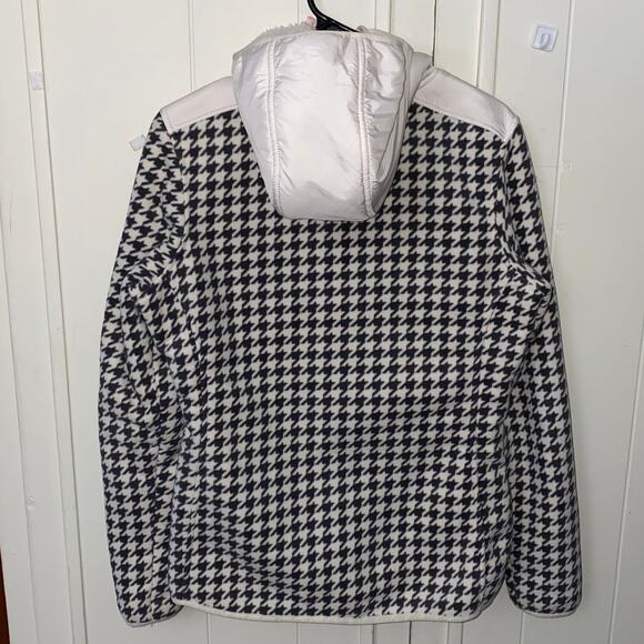 Columbia Houndstooth Ivory Black Hooded Zip up Jacket Size Medium side pockets - Picture 3 of 12